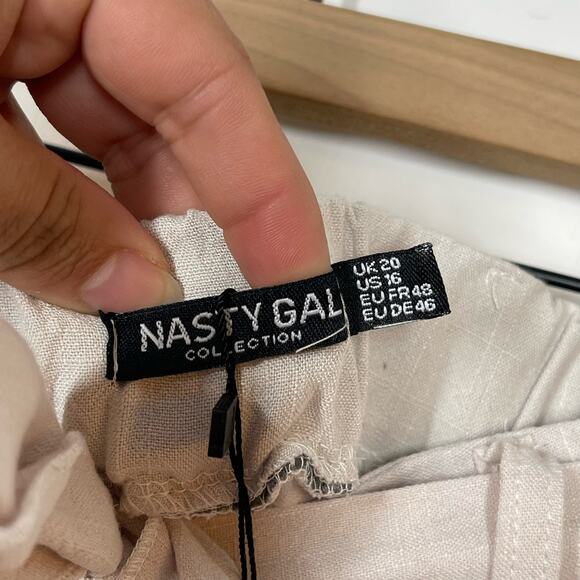 NEW Nasty Gal Tie to Behave Linen Pants Plus Size 16 Beige Cream Light Summer - Picture 9 of 9